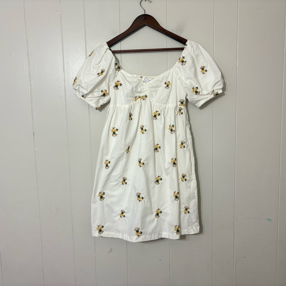 Endless Rose Puff Sleeve Milkmaid Mini Dress XS White Floral Embroidered NWT - Picture 1 of 11